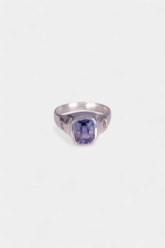 Ice Princess Ring
sterling silver, blue spinel, two natural diamonds