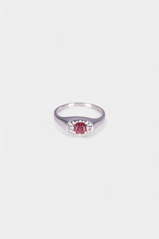 Toasted Ring
sterling silver with all natural stones: square cut red garnet